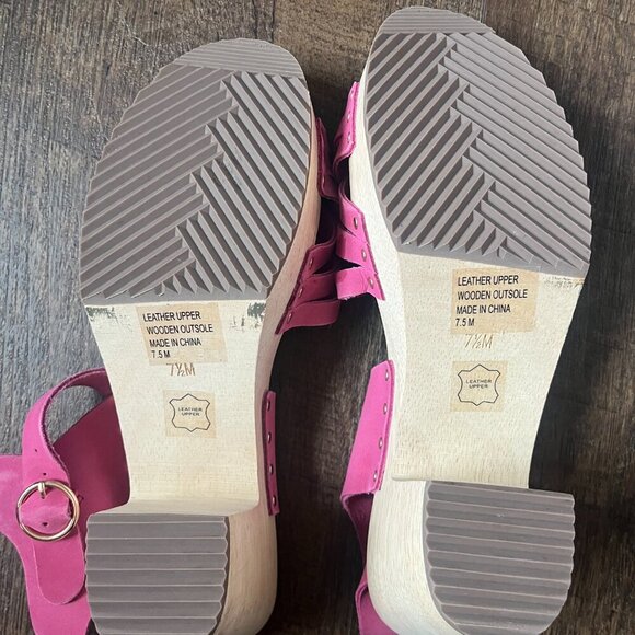 LOFT Woven Leather Clog Sandals Hot Pink Size 7.5M - Picture 4 of 6